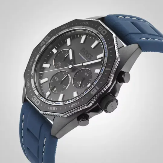 Hugo Boss Energy Chronograph Grey Dial Green Rubber Strap Watch 